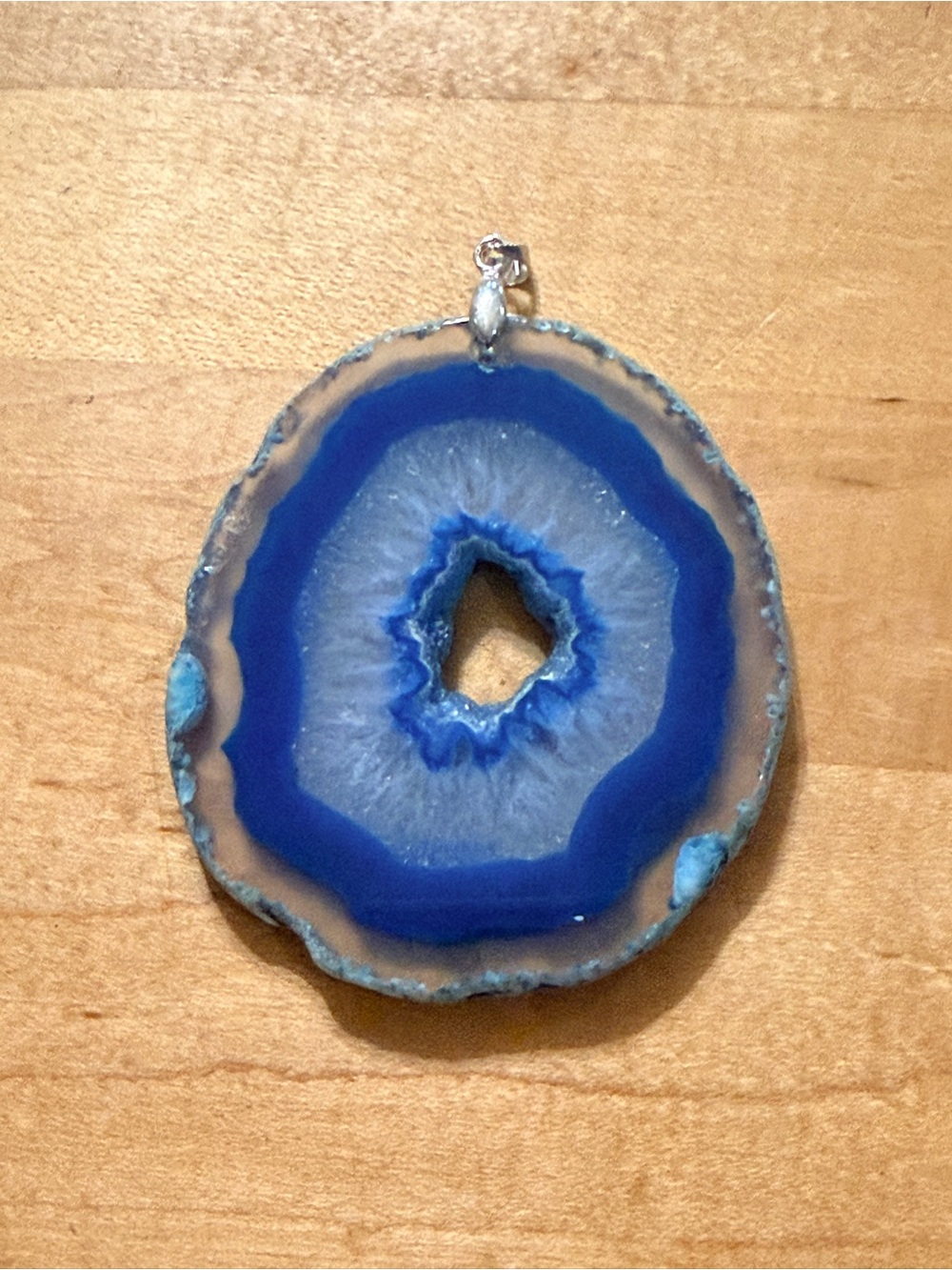 XXL Blue Agate Slice Pendant Necklace